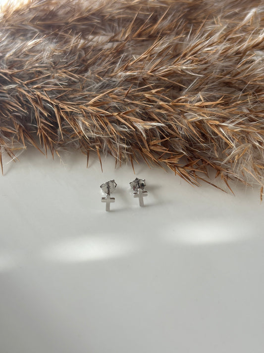 Solid Cross Studs (Silver)